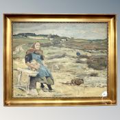 Danish School : Figures in farmland, oil on canvas, 70cm by 55cm.