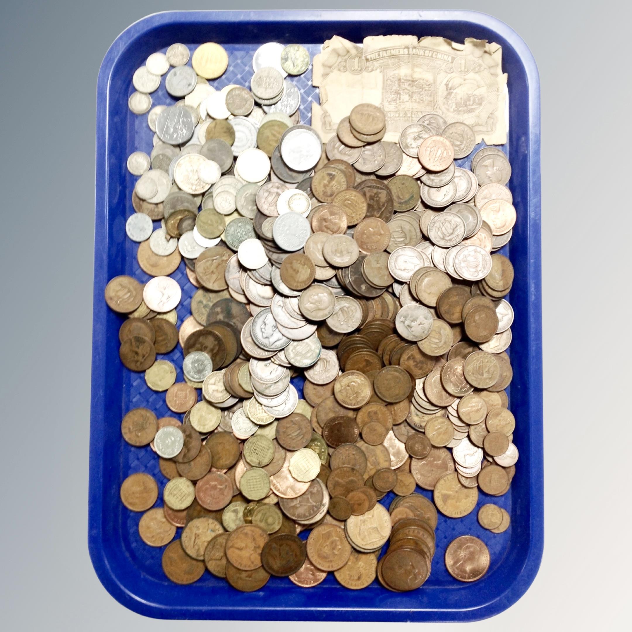 A collection of antique and later coins including copper pennies.