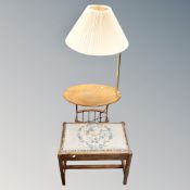 An early 20th century oak tapestry upholstered dressing table stool together with a contemporary