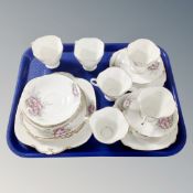 A tray containing a Windsor floral gilded bone china tea set.