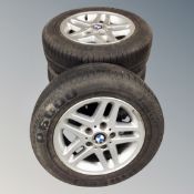 A set of four BMW alloy wheels with Pirelli P6000 tyres.