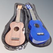 Two ukuleles.