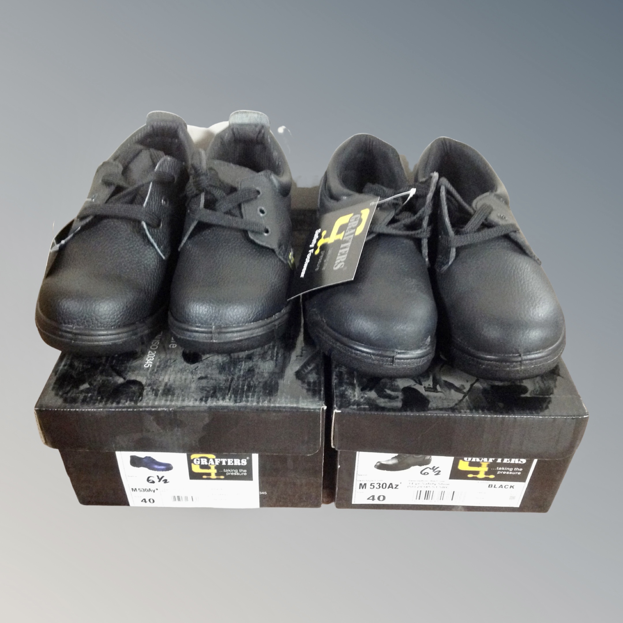 Two pairs of Grafter low profile safety shoes, size 40.