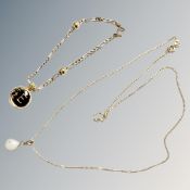 A 9ct yellow gold necklace with white opal pendant together with a further 9ct gold bracelet with