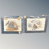 Two signed limited edition colour prints after Boye, depicting foxes and snipe, each 49cm by 36cm.