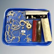 A quantity of costume jewellery, Masonic cufflink, gold plated chains etc.