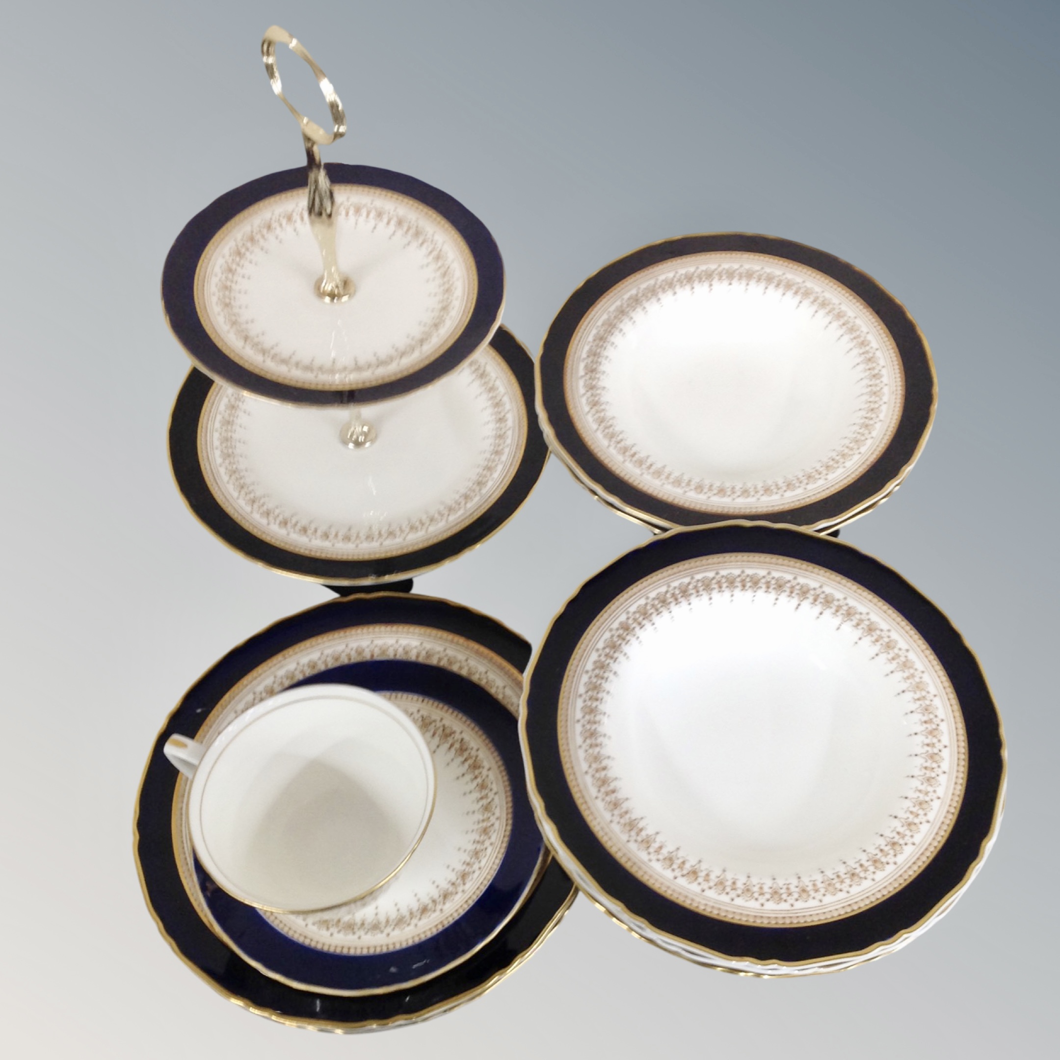 A tray of Royal Worcester Regency china including bowls, cake stand etc.