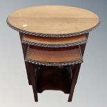 A nest of three Edwardian mahogany tables.