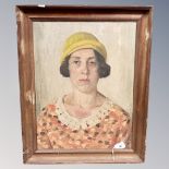 Danish School : Portrait of a lady wearing a yellow hat, oil on canvas, 39cm by 52cm.