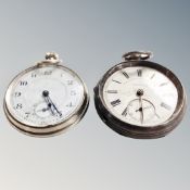 A silver pocket watch together with a silver plated pocket watch.