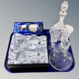 A tray containing Edinburgh International crystal wine glasses, Cumbrian crystal,