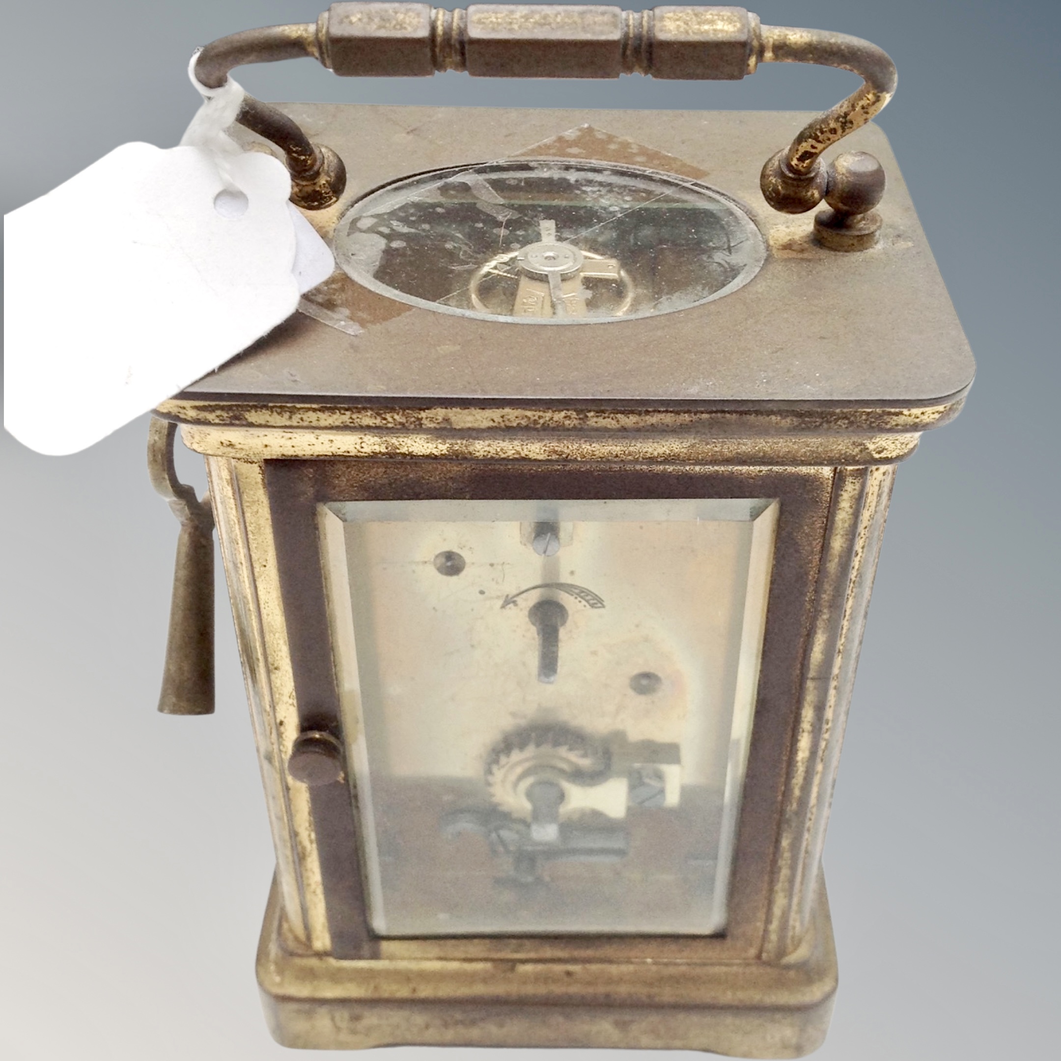 A brass cased carriage timepiece with platform escapement and key. - Image 2 of 2
