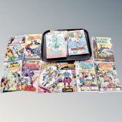 A tray containing assorted 20th century DC and Marvel comics including Deadly Foes Spider-Man #1,