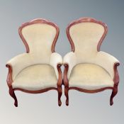 A pair of continental spoonback armchairs