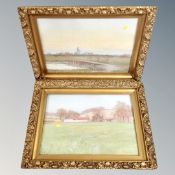 A pair of I Kirkpatrick watercolour studies depicting dwellings in rural landscapes