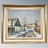 Danish school : buildings in snow, oil on canvas,