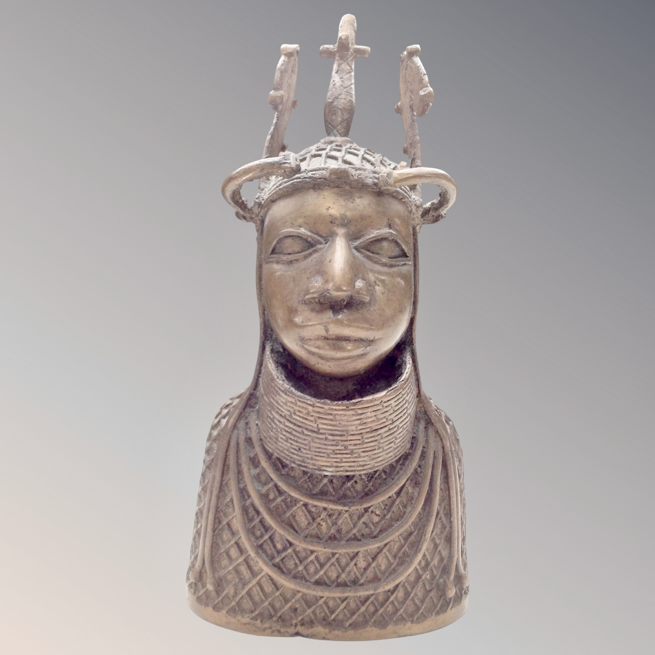 A brass African Benin bust (height 35cm)