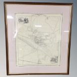 A 1860 map of Corbridge (reprint), in frame and mount.