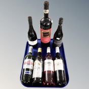 A tray containing six bottles of wine including Giordano Esclusivo Rosso 1.