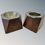 Two oak ashtrays lined in brass from WWI bullet casings.