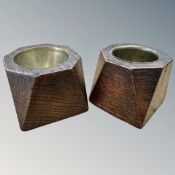 Two oak ashtrays lined in brass from WWI bullet casings.