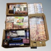 A pallet containing five boxes containing assorted electricals, media storage,
