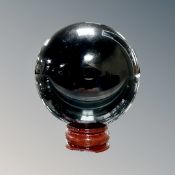 A black obsidian crystal ball with stand (diameter 60mm)