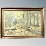 Richard Nielsen : deer in a forest, oil on canvas,