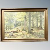 Richard Nielsen : deer in a forest, oil on canvas,