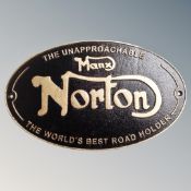 A cast iron wall plaque, Norton Motorcycles.