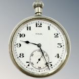 A Rolex open face military pocket watch, reverse with War Department brown arrow stamp above B 4777,