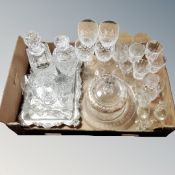 A box containing 19th century and later glassware including cheese dish with cover,