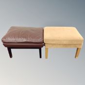 A 20th century Danish brown leather footstool and one further footstool (2)