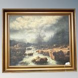 Continental school : a river in flood, oil on canvas,