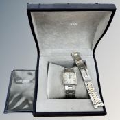 A stainless steel Longines Ferrari quartz wristwatch in box with spare bracelet,