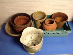 Nine assorted stoneware, china and terracotta planters.