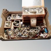 A box containing a fitted contemporary jewellery box and a large quantity of assorted costume