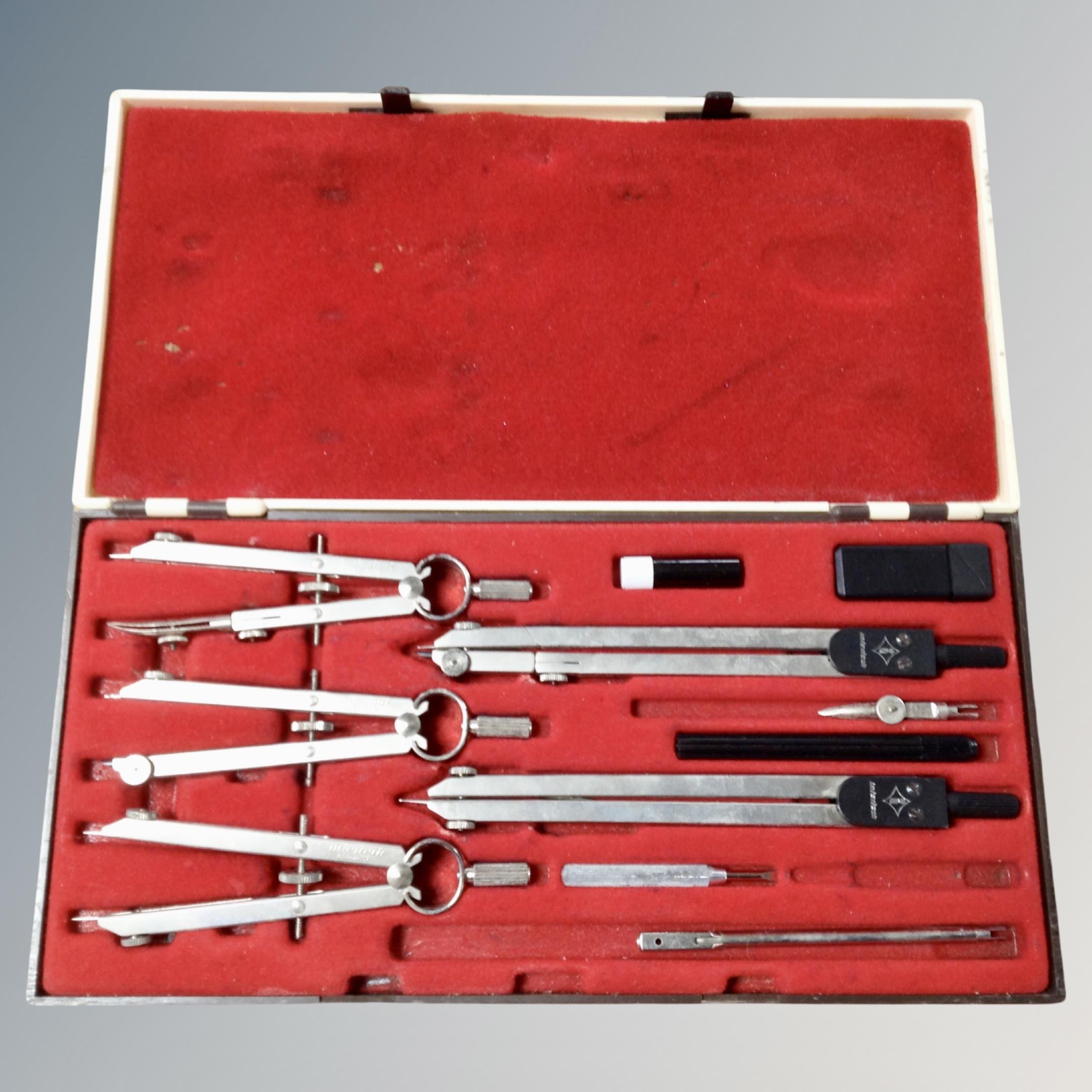 A German Intertech precision drawing set in box.