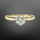 An 18ct yellow gold solitaire diamond ring, the brilliant-cut stone weighing approximately 0.