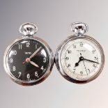 A chrome-plated Smiths pocket watch with luminous hands,