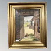 Danish school : doorway in a barn, oil on canvas,
