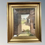 Danish school : doorway in a barn, oil on canvas,