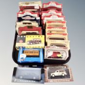 A tray containing 18 die cast cars including Vanguards, Coronation street,