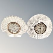 Two Waterford crystal timepieces.