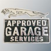 An aluminium wall plaque, Jaguar approved garage.