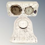 An Edinburgh crystal mantel timepiece with inset £5 coin together with a Thomas Webb crystal