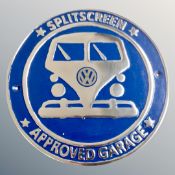 An aluminium wall plaque, VW approved garage.