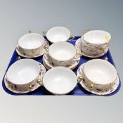 Eight Royal Crown Derby Princess twin-handled bone china tea cups with saucers (16)
