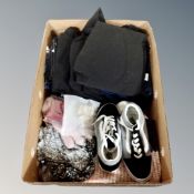A box of assorted clothes,