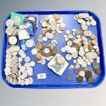 A quantity of 19th century and later British and world coins, some silver, commemorative crowns,